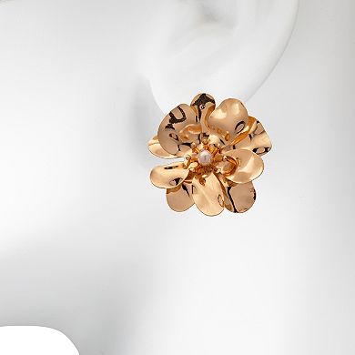 Emberly Gold Tone Flower Simulated Pearl Earrings