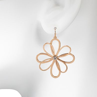 Emberly Gold Tone Openwork Floral & Stone Drop Earrings