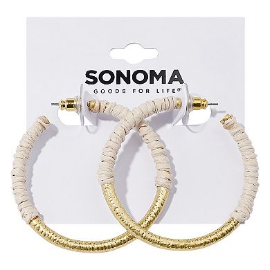 Sonoma Goods For Life® Gold Tone Cream Thread Wrap J Hoop Earrings