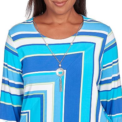 Women's Alfred Dunner Blue Corners Striped Top With Necklace
