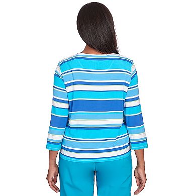 Women's Alfred Dunner Blue Corners Striped Top With Necklace