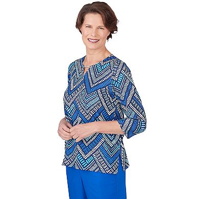 Women's Alfred Dunner Geometric Tile Split Neck Top