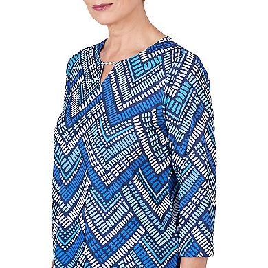 Women's Alfred Dunner Geometric Tile Split Neck Top