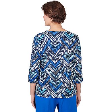 Women's Alfred Dunner Geometric Tile Split Neck Top