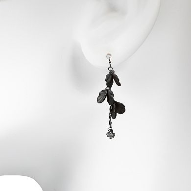 Emberly Hematite Edgy Liner Floral Drop Bead Earrings