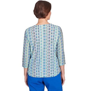 Petite Alfred Dunner Texture Biadere Shirttail Hem Top with Necklace