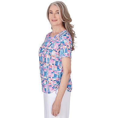 Petite Alfred Dunner Geometric Top with Braided Neckline