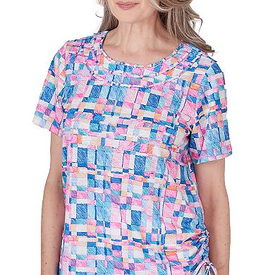 Petite Alfred Dunner Geometric Top with Braided Neckline