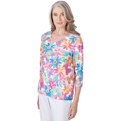 Petite Alfred Dunner Floral & Butterfly Pleated Ruffle Top