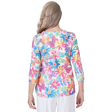 Petite Alfred Dunner Floral & Butterfly Pleated Ruffle Top
