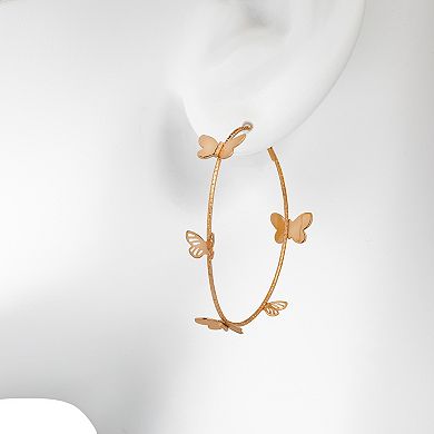 Emberly Gold Tone Oversized Butterfly Detail Hoop Earrings