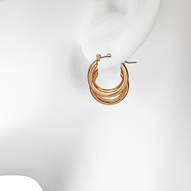 Emberly Gold Tone Chunky 3-Row Hoop Earrings