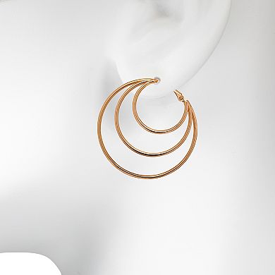 Emberly Gold Tone Large Statement 3 Row Hoop Earrings