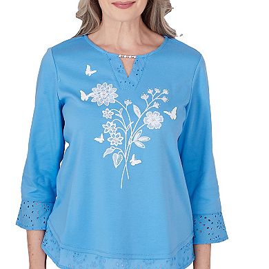 Women's Alfred Dunner Floral Embroidery Top with Eyelet Details