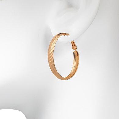 Emberly Gold Tone Ribbed Medium Hoop Earrings