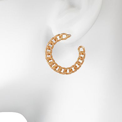 Emberly Gold Tone Chain Link C-Hoop Earrings