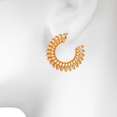 Emberly Gold Tone Spiral Textured C-Hoop Earrings