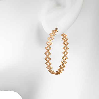 Emberly Gold Tone Diamond Chain Hoop Earrings