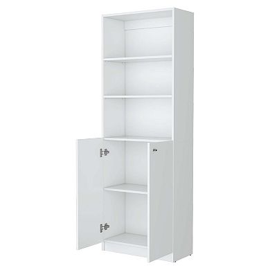 Sutton 2-door Bookcase, Storage With Multi-level Shelves And Double Door Design