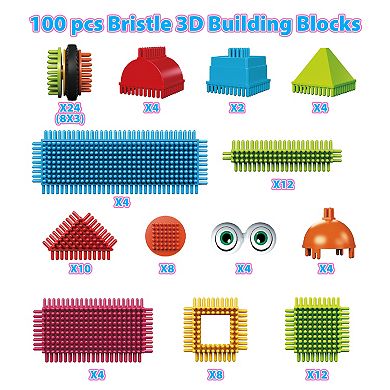 Contixo St6: 100 Pcs Bristle Shape 3D Tiles, Educational Blocks, Ages 3-8.