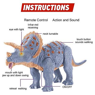 Contixo Dr2 Rc Dinosaur Toy -walking Triceratops Dinosaur With Light-up Eyes & Roaring Effect