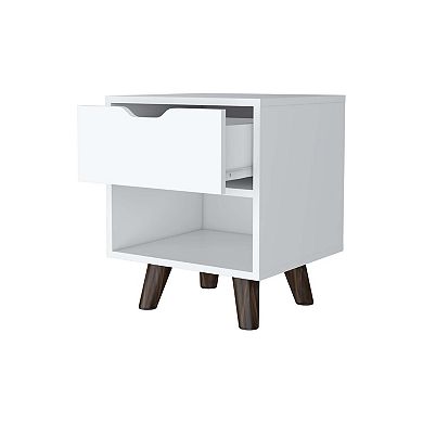 Carthage Nightstand With 1-drawer, 1-open Storage Shelf And Wooden Legs