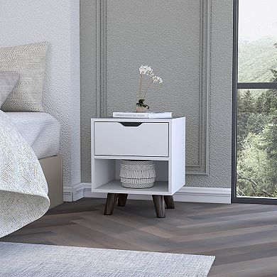 Carthage Nightstand With 1-drawer, 1-open Storage Shelf And Wooden Legs