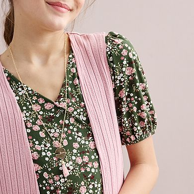 Girls 7-16 Knit Works 2-pc. Wrap Front Dress & Vest Set with Necklace