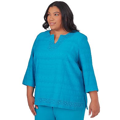 Plus Size Alfred Dunner Lace Texture Notched Top