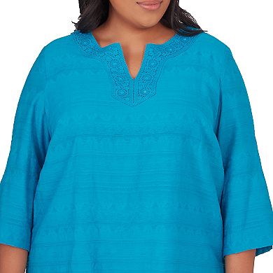 Plus Size Alfred Dunner Lace Texture Notched Top