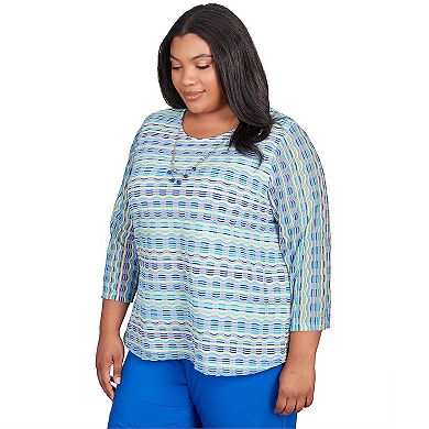 Plus Size Alfred Dunner Texture Biadere Shirttail Hem Top with Necklace