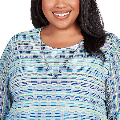 Plus Size Alfred Dunner Texture Biadere Shirttail Hem Top with Necklace