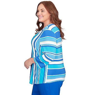 Plus Size Alfred Dunner Blue Corners Striped Top With Necklace