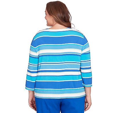 Plus Size Alfred Dunner Blue Corners Striped Top With Necklace