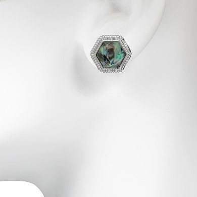 Emberly Silver Tone Colored Octagon Stud Earrings