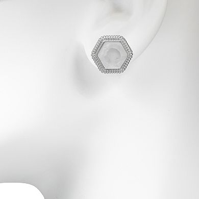 Emberly Silver Tone Hexagon Stud Earrings