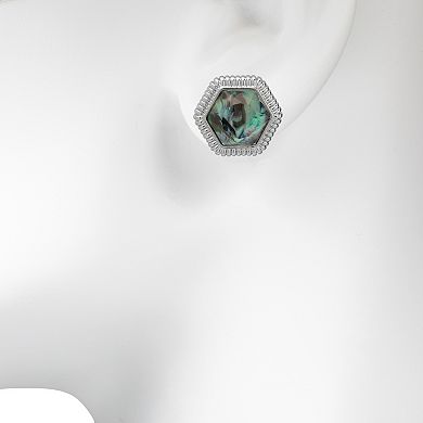 Emberly Silver Tone Stone Octagon Stud Clip-On Earrings