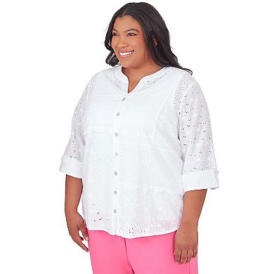 Plus Size Alfred Dunner Button Front Eyelet Top