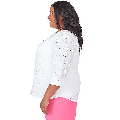 Plus Size Alfred Dunner Button Front Eyelet Top