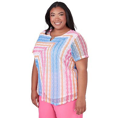 Plus Size Alfred Dunner Short Sleeve Spliced Stripe Top