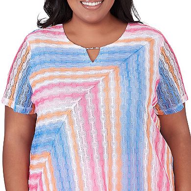 Plus Size Alfred Dunner Short Sleeve Spliced Stripe Top