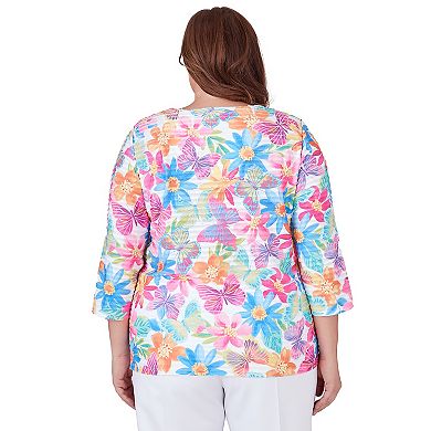 Plus Size Alfred Dunner Floral & Butterfly Pleated Ruffle Top