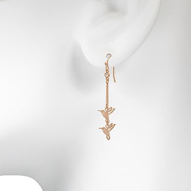 Emberly Gold Tone Hummingbird Drop Chain Earrings