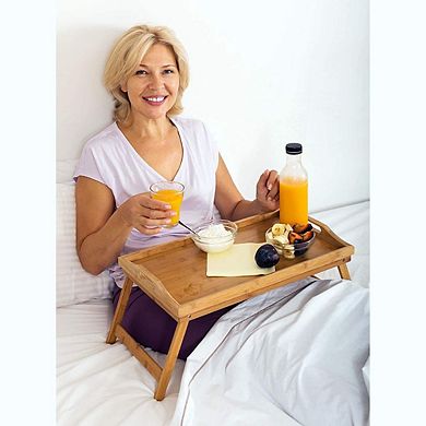 Wooden Breakfast Bed Tray with Folding Legs - Bamboo Bed Table - Bed Tray Table Natural Color