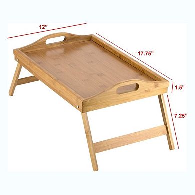 Wooden Breakfast Bed Tray with Folding Legs - Bamboo Bed Table - Bed Tray Table Natural Color