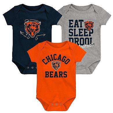 Newborn & Infant Orange/Navy/Heather Gray Chicago Bears Three-Pack Eat, Sleep & Drool Retro Bodysuit Set
