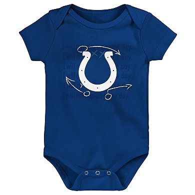 Newborn & Infant Royal/White/Heather Gray Indianapolis Colts Three-Pack Eat, Sleep & Drool Retro Bodysuit Set