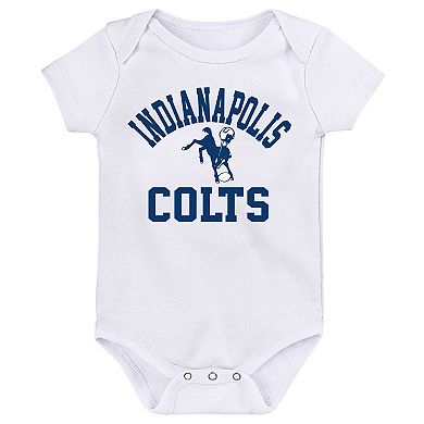 Newborn & Infant Royal/White/Heather Gray Indianapolis Colts Three-Pack Eat, Sleep & Drool Retro Bodysuit Set