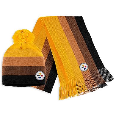 Women's WEAR by Erin Andrews Gold Pittsburgh Steelers Ombre Pom Knit Hat and Scarf Set