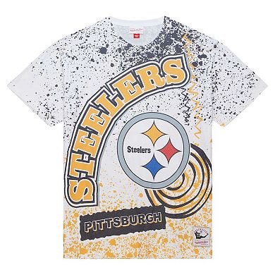 Men's Mitchell & Ness White Pittsburgh Steelers Team Burst Sublimated T-Shirt